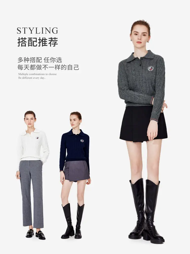 Navigare Italian Dinghy Easiest for match Casual Wool Pullover Sweater Women Work Clothing Knitting Polo Shirt