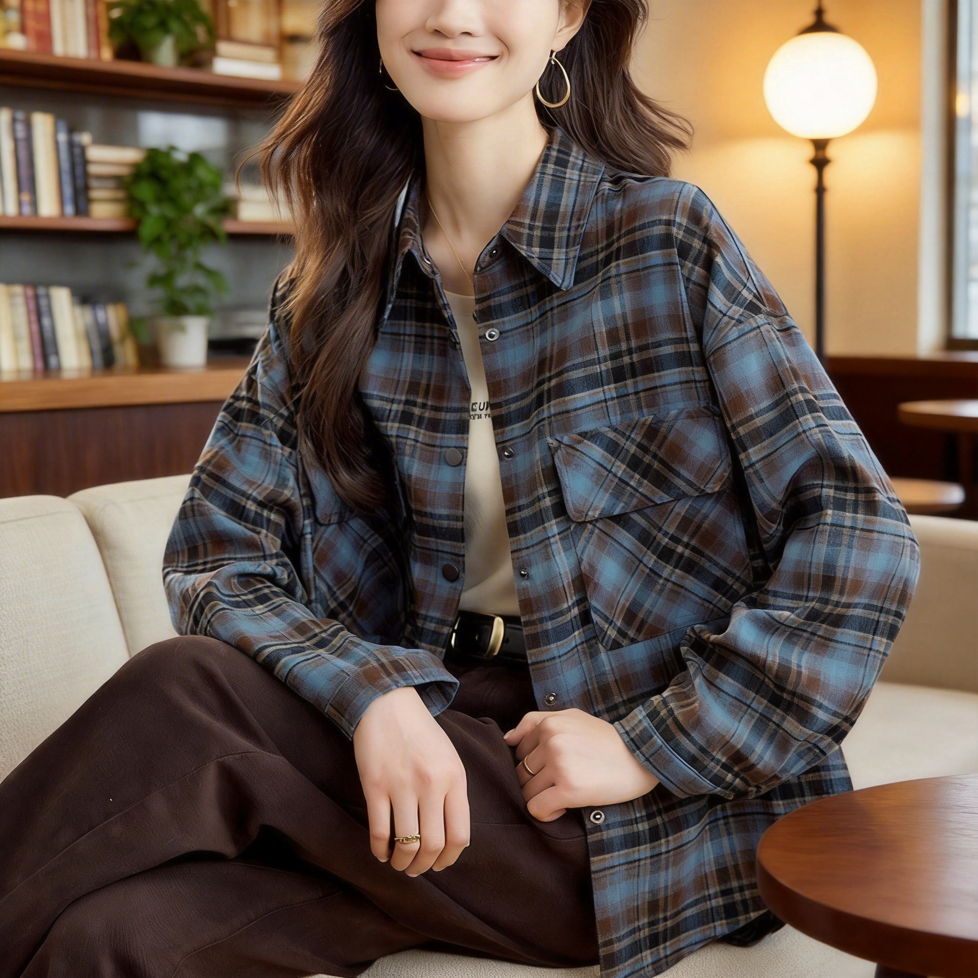 Factory Direct Sale Plaid Shirt for Women, Long-Sleeve, 2026 Spring and Autumn New Style, Hong Kong Style, Artistic Retro, Layered Inner Shirt
