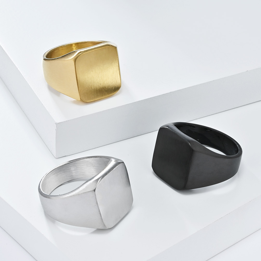 Cross-Border European and American E-Commerce Jewelry Matte Brushed Stainless Steel Seal Ring Men's Simple Titanium Steel Hand Jewelry Wholesale