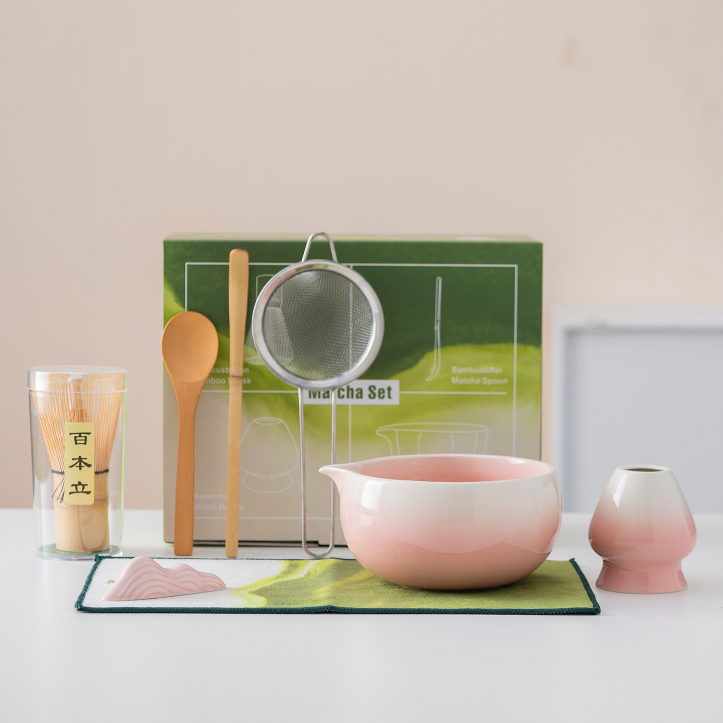 Amazon's Popular Matcha Tea Set Gradient Pink Matcha Bowl Kiln-Fired Tea Bowl Tea Whisk Tea Tool Set
