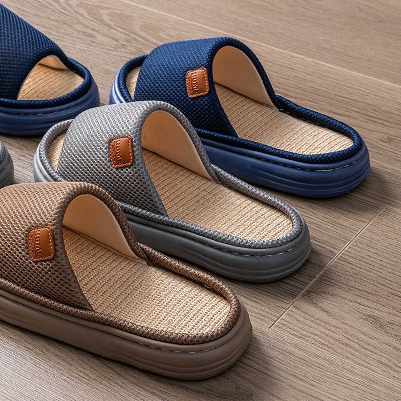 Large Size Linen Slippers for Men, Suitable for Home Indoor Use, Loose Fit for Swollen Feet, Sweat-Absorbent Cotton and Linen Slippers for All Seasons
