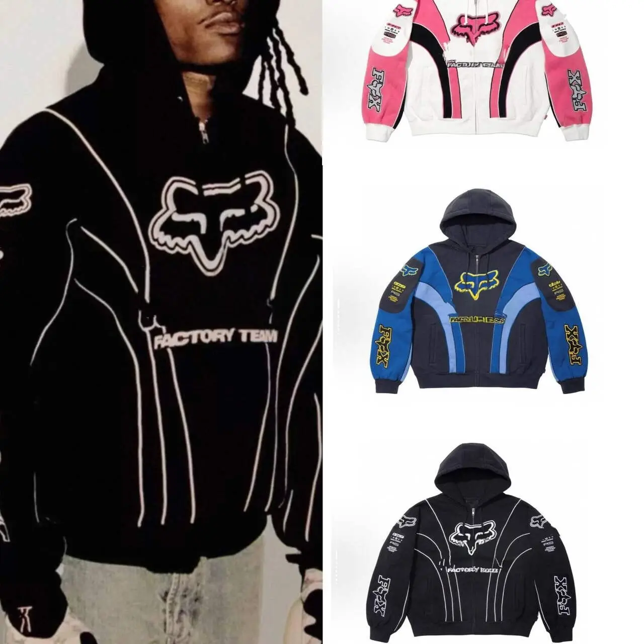 Fox Fw25 Hooded Sweatshirt with Logo Embroider Pattern Zipper Hooded Sweatshirt Jacket