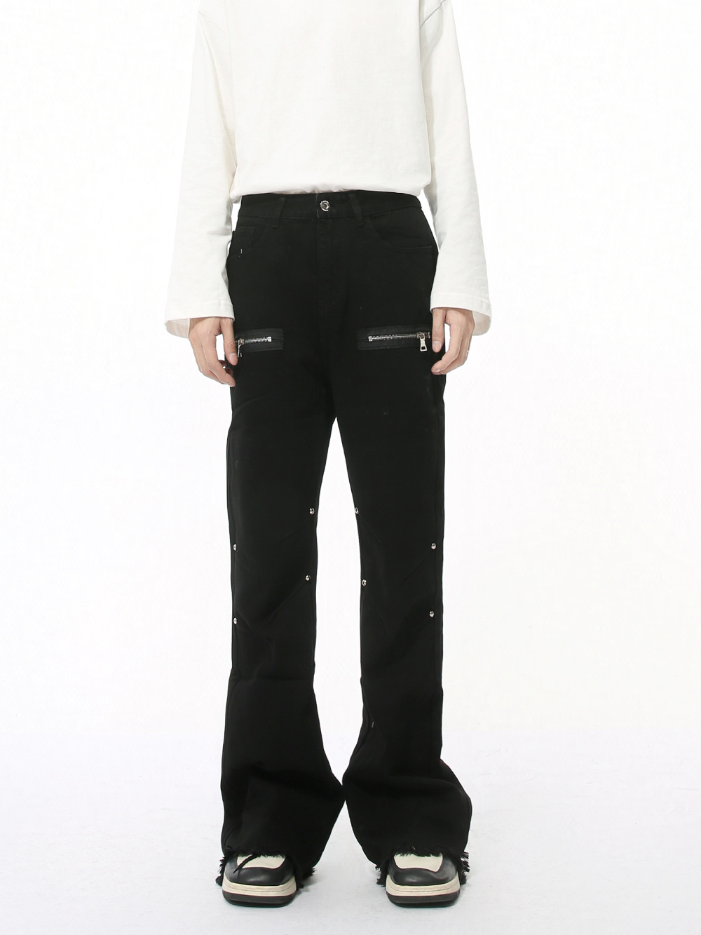 MTLCLOTHES Men's | Four Seasons New European and American High Street Metal Zipper Stitching Rouge Jeans Casual