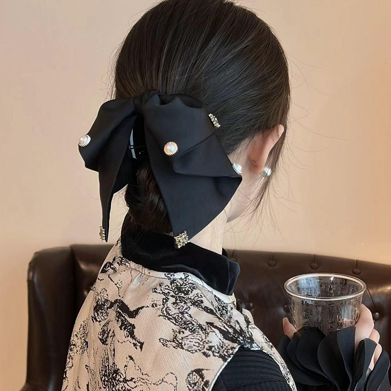 Vintage Satin Bow Grab Clip Women's Elegant Elegant Low Pontail Clip Back Head Clip Headwear Hair Clip