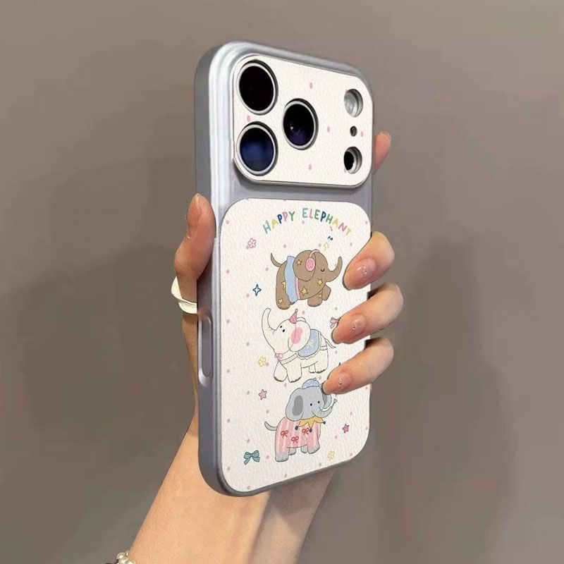 Cartoon Baby Elephant Large Window Case Suitable for Apple 17 Pro Max Phone Case 16 Silver Frame 15 Leather Texture 11 Full Cover 13 14
