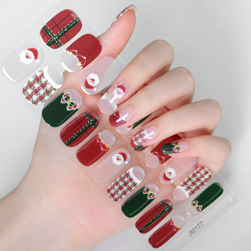 Nail Art Accessories Uv Semi-Cured Gel Stickers Waterproof Full Cover 20 Nail Polish Gel Nail Stickers Finished Product Christmas Dazzling Colors
