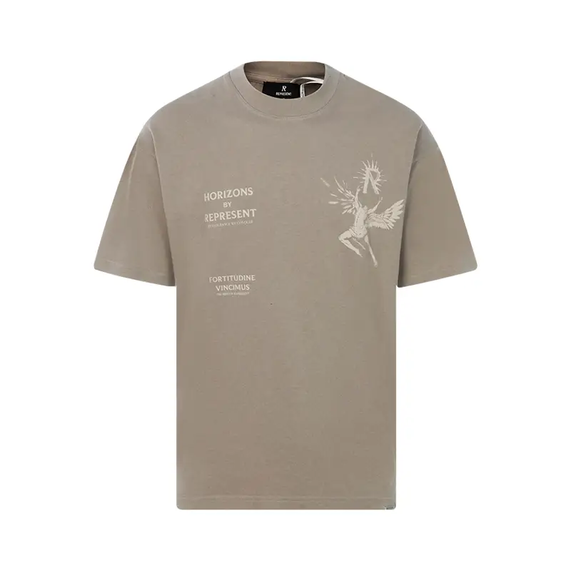 Represent Spring Cotton Wing Man Print High Street Washed Distressed Men Casual round Neck Short Sleeves T-shirt