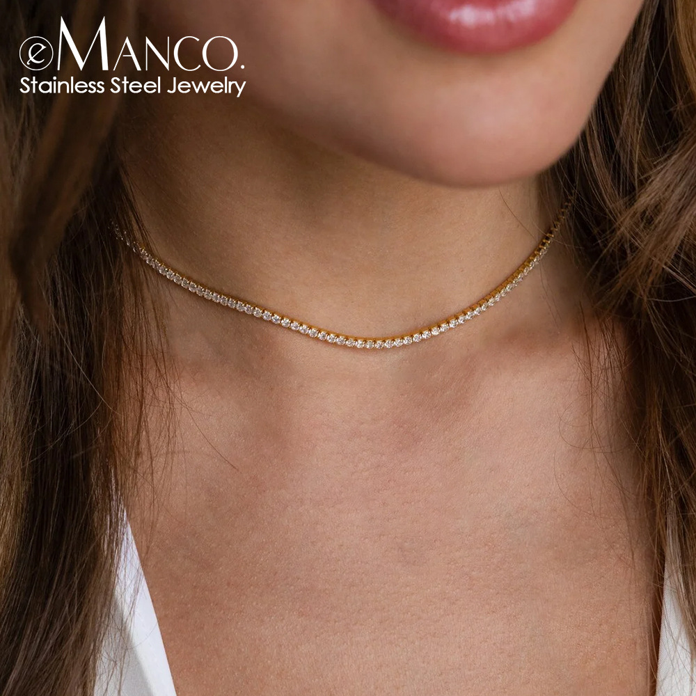 eManco European and American fashion single row diamond necklace round zircon tennis clavicle chain necklace wholesale factory direct sales