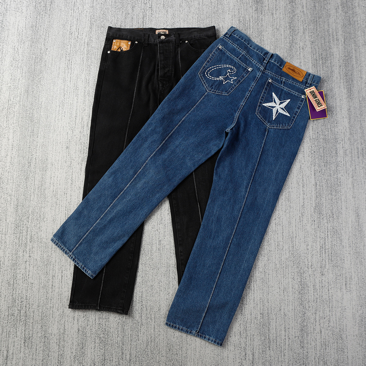 Cross-Border Foreign Trade European and American Trendy Brand Corteiz Alcatraz New Logo Print Retro Straight-Leg Jeans Long Pants
