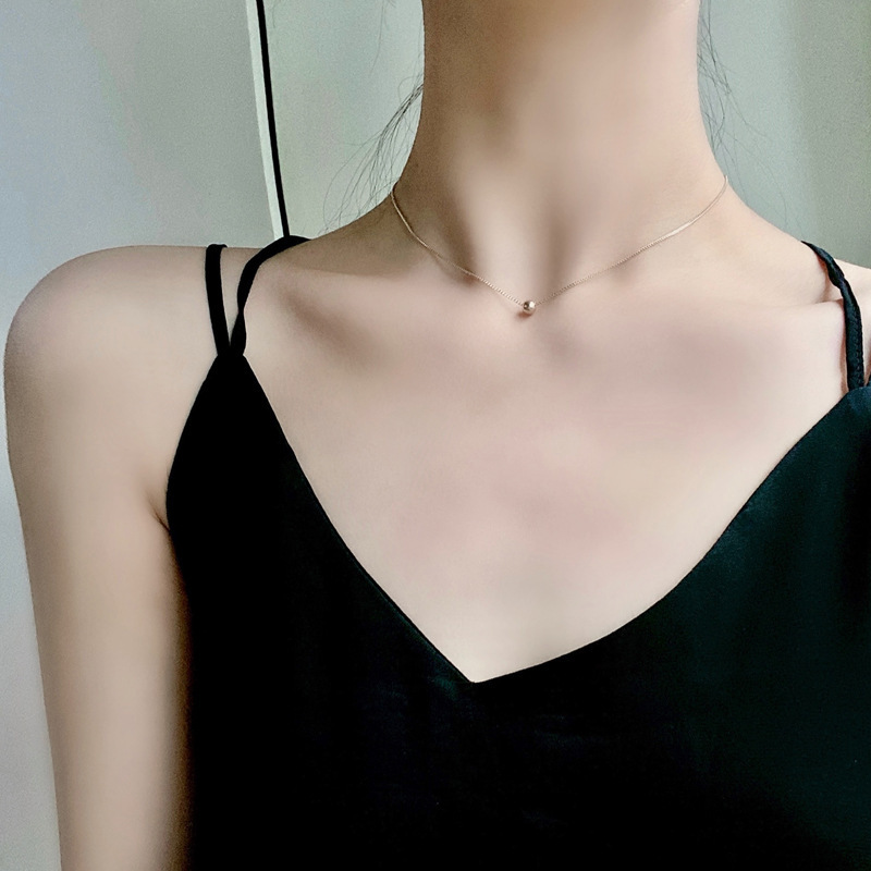 Korean Dongdaemun Minimalist Geometric Small Ball Necklace Trendy Clavicle Chain Ins Influencer Thin Neck Chain Pendant Jewelry