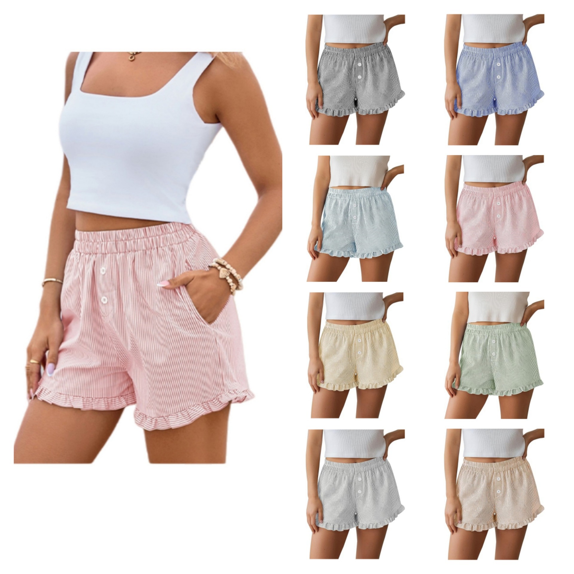 Women's Pleated Boxer Shorts New Trendy Versatile Beach Shorts with Pockets Cross-Border European and American Amazon