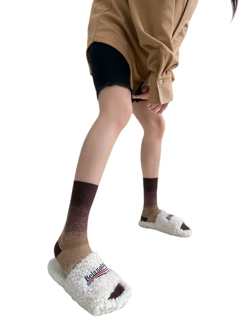 Trendy Japanese designer double needle tie-dye gradient color personality men and women couple cotton mid-calf socks