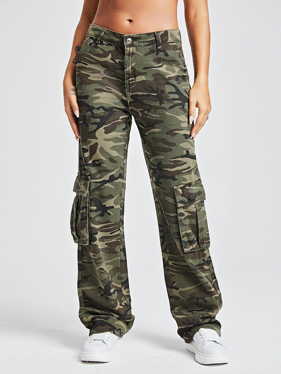 Street-Style Camouflage Wide-Leg Jeans 2026 Spring New Fashion High-Waisted Patchwork Slimming Long Straight Pants for Women