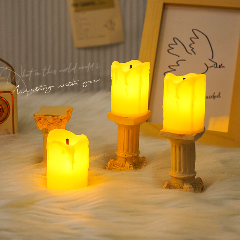 Retro Candle Lamp Roman Column Night Light Bedroom Bedside Atmosphere Lamp for Girlfriend Birthday Gift Creative Small Ornaments