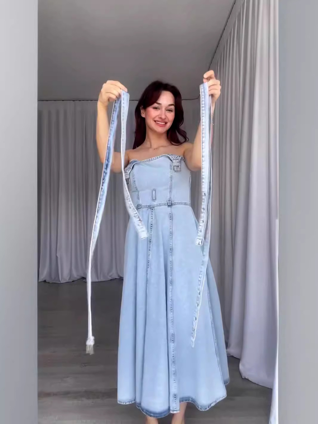 2024 Summer New European and American Amazon Dress Sexy Denim Strappy Slim Women's Clothing
