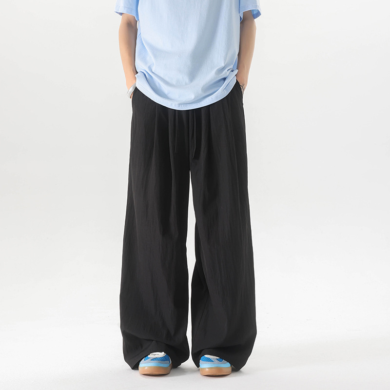 Men's Casual Pants Ice Silk Pants Summer New Loose Straight Versatile Wide-Leg Pants Quick-Dry Breathable Men's Long Pants