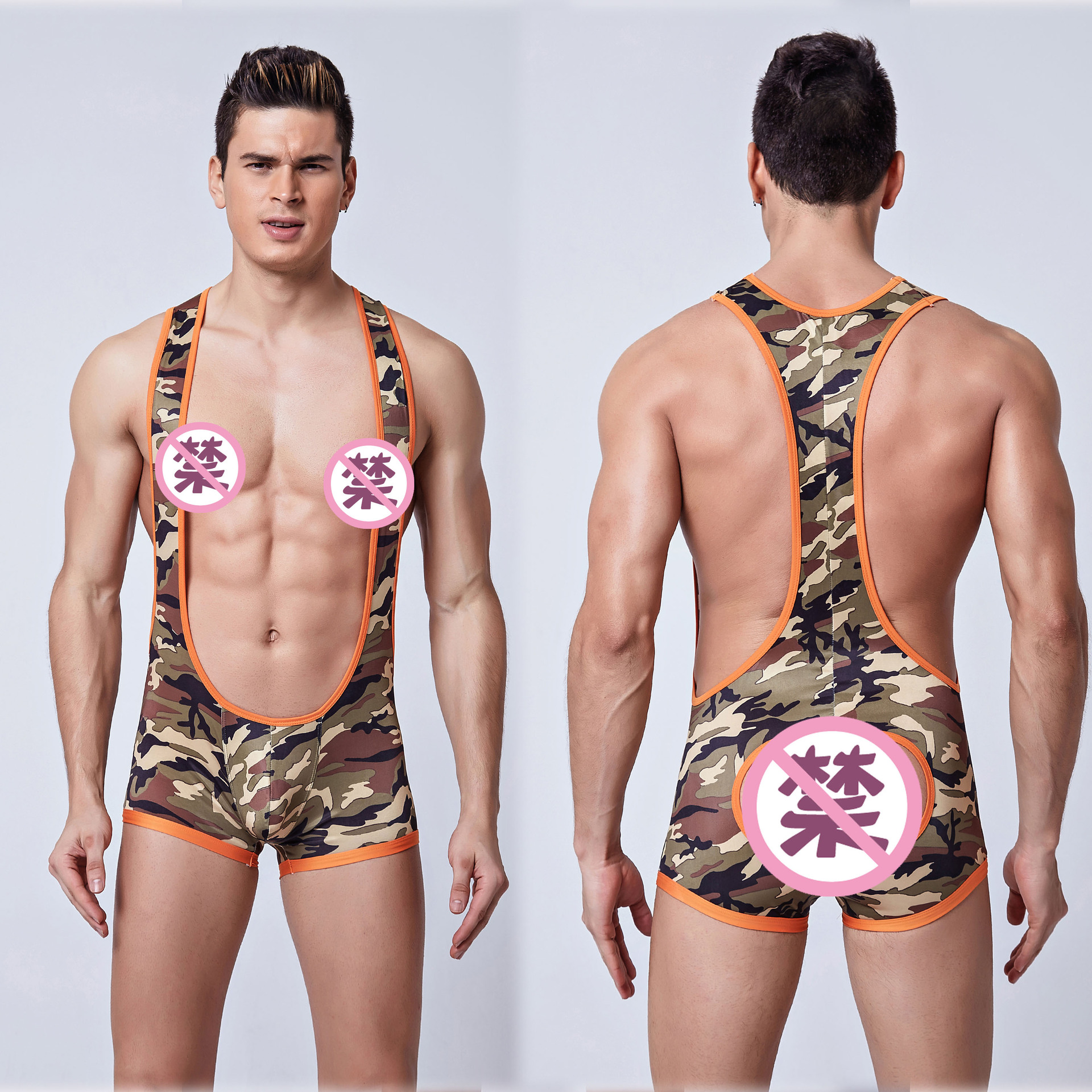 Manufacturer Wholesale Cross-Border Products New Men's Intimates Camouflage Cut Out One-Piece Suspender Straps Sexy Intimates