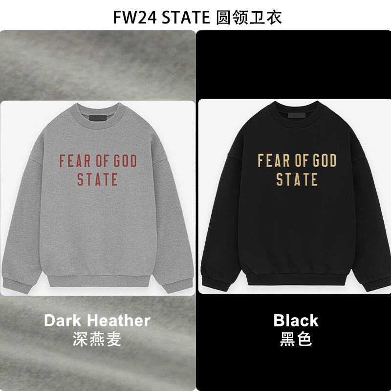 2024Fw Printed Round Neck Sweatshirt 480g Heavy Flannel State Crewneck Cross-Border Fog