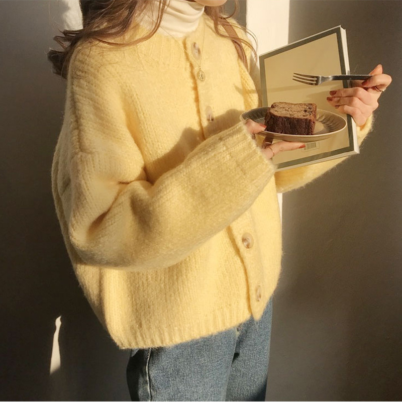 New Yellow Cardigan Knitwear for Women Loose Outer Wear Gentle Style Japanese Style Style 2025 Spring & Fall Soft Waxy Knitwear Jacket for Women
