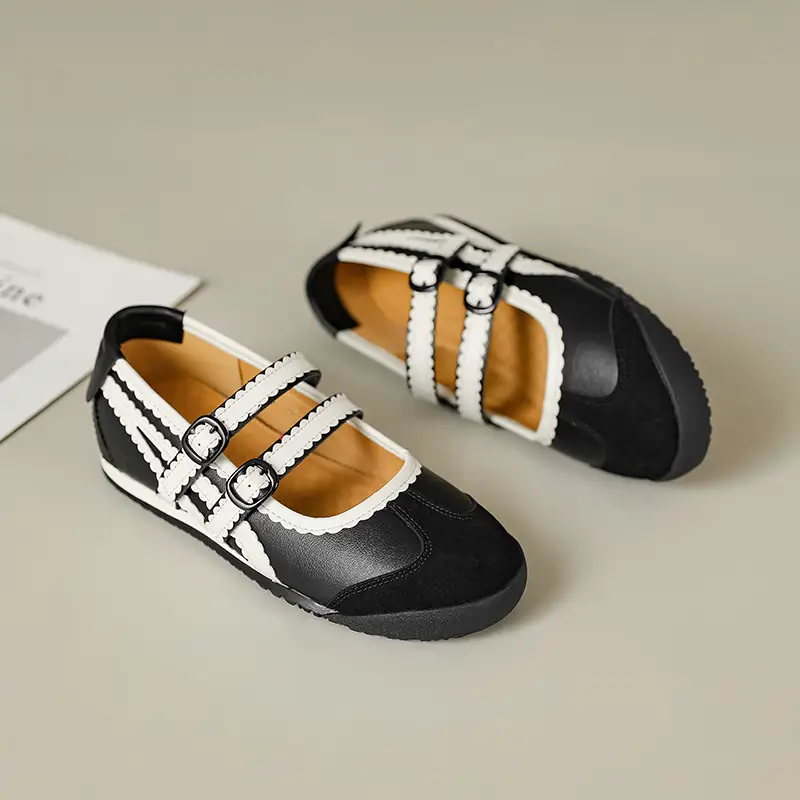Cowhide Version 2026 Spring New Style Round-Toe Mary Jane Shallow-Cut Sports Ballet-Style Casual Women's Single Shoes German Training Shoes