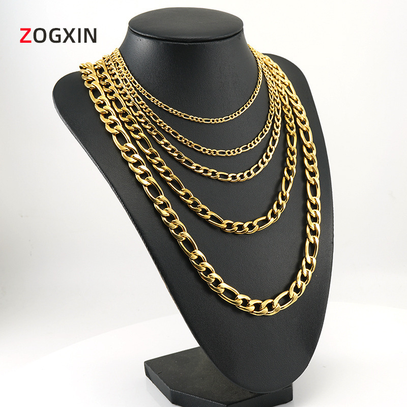 Cross Border 18K Stainless Steel NK Chain Necklace Men Hip Hop Titanium Steel Gold Plated Figaro Chain Necklace Clavicle Chain Wholesale