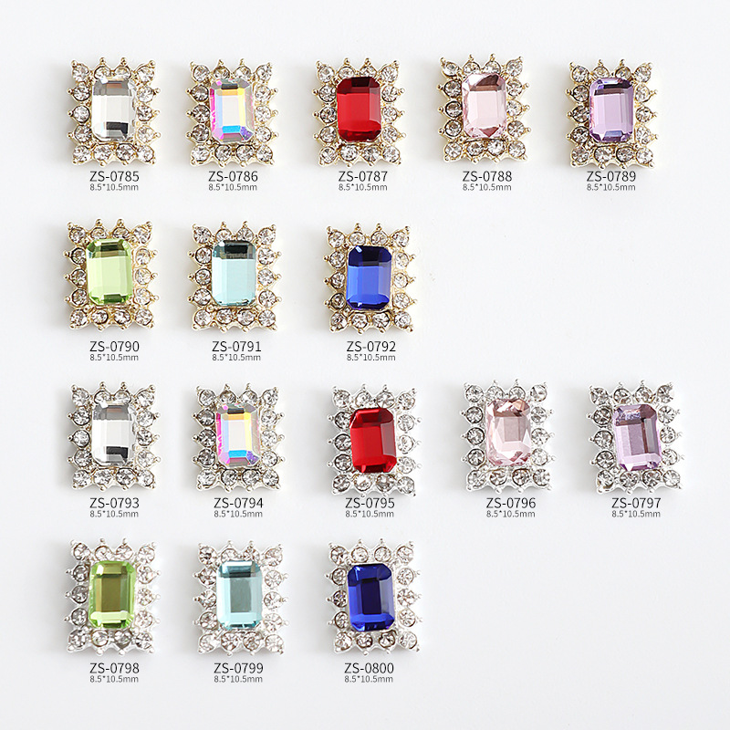 Internet Celebrity Explosive Manicure Color Alloy Jewelry ins Little Red Riding Book Same Style Crystal Octagonal Diamond Jewelry Nail Stickers