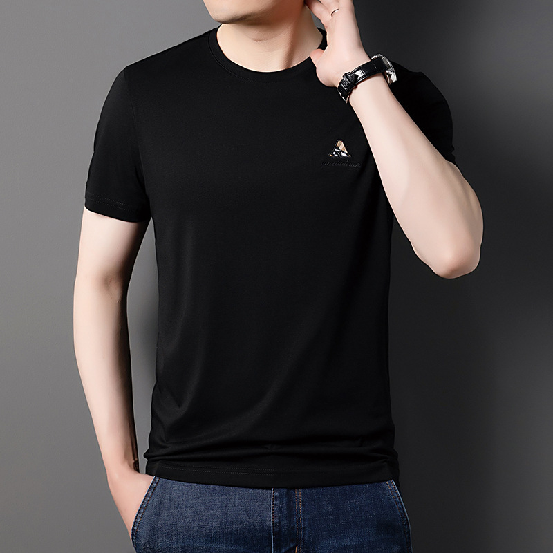 Summer Plus Size Short-sleeved T-shirt Men's Loose Round Neck Ice Silk Large Belly Plus Size Fat Men's Big Belly