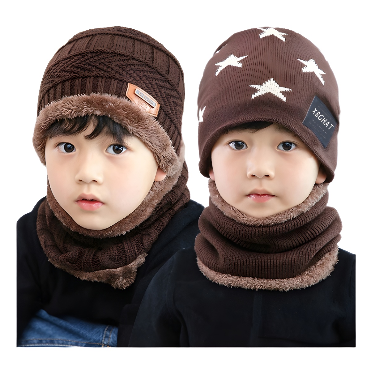 Korean Style Thickened Wool Hat Children's Fleece-lined Baby Winter Warm Hat and Scarf Two-piece Set Boys' Girls' Scarf