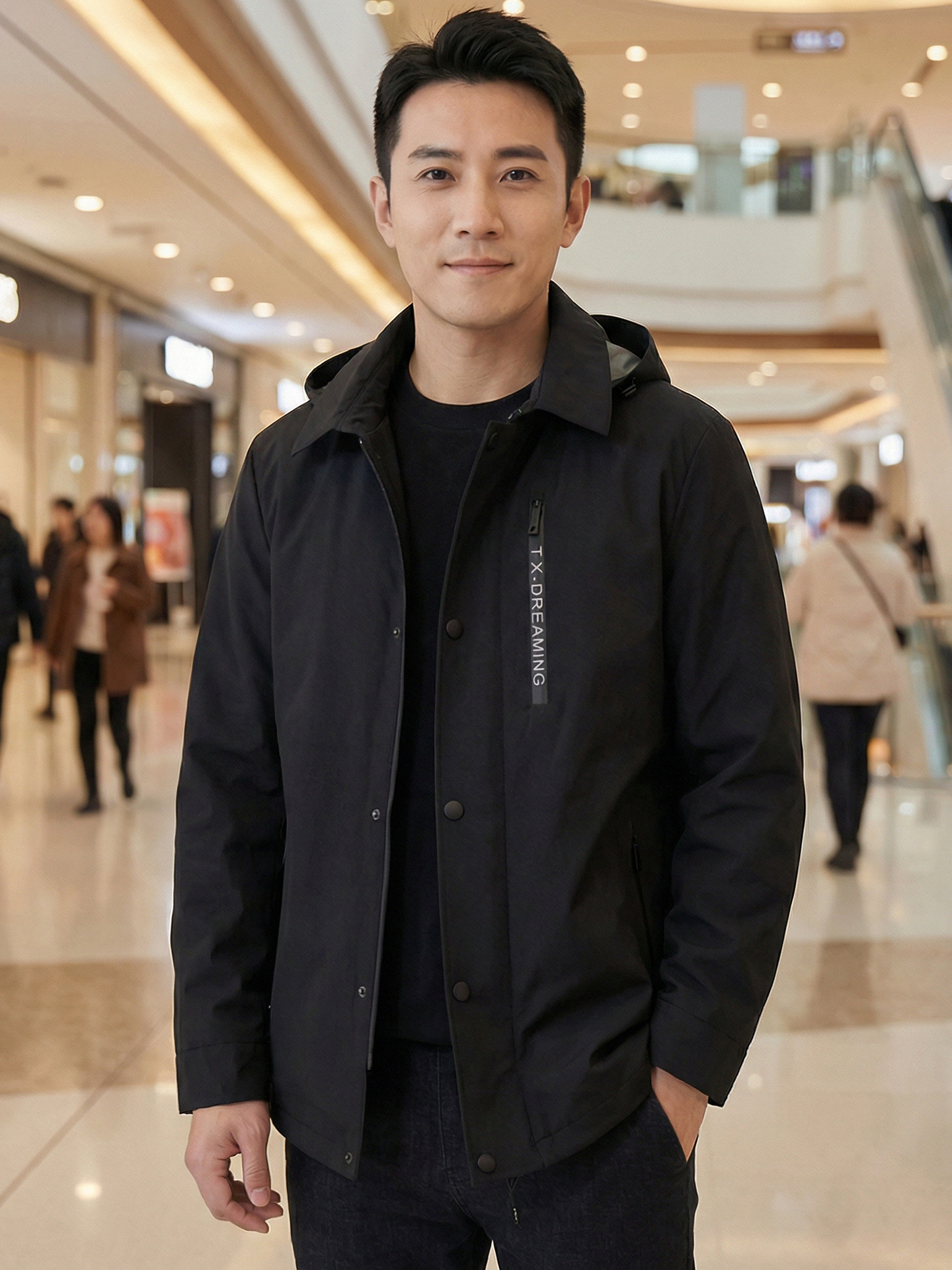 B-Yin Clearance Mid-Length Trench Coat for Men, Autumn Detachable Hat, Turn-Down Collar, Light Business Loose Jacket for Men F29704