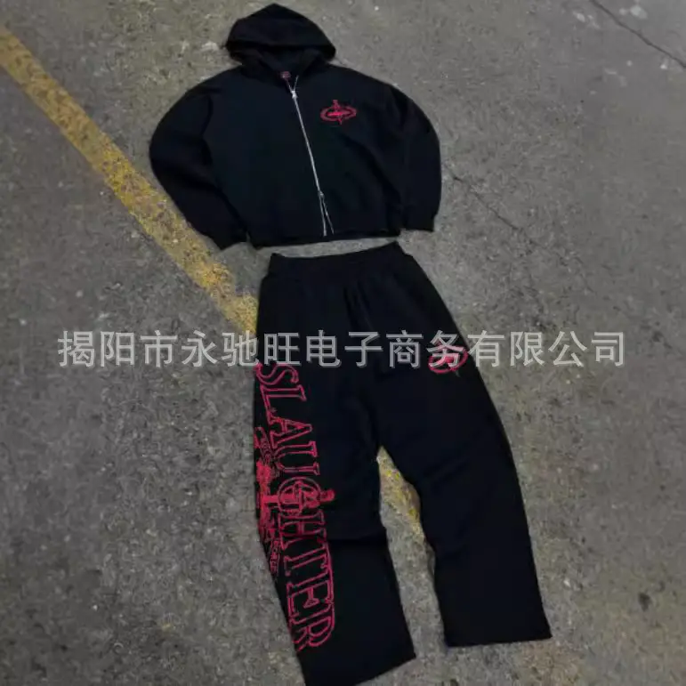 New American Style Trendy Brand Alcatraz Island New Zipper Hoodie Loose High Street suit Letter Printed Sweatpants for Men