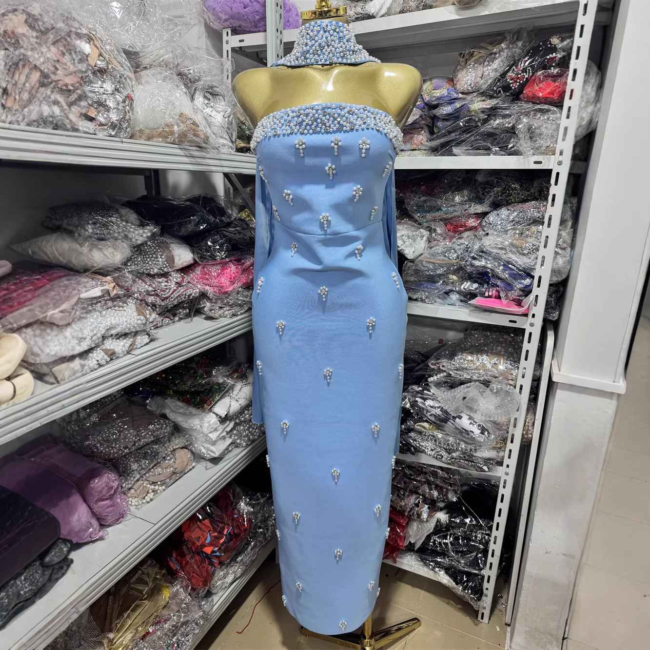 European and American Cross-Border New Style Sexy Strapless Fashion Luxury Rhinestone-Embellished Elegant Bandage Dress High-End Evening Gown
