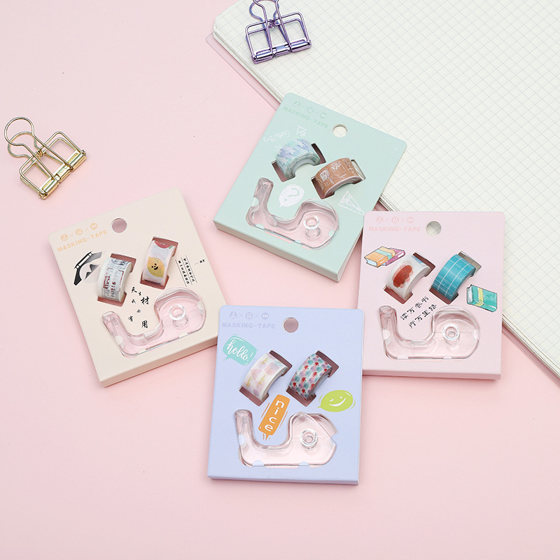 Children's cartoon fans Small tape with Cutter set creative color flash tape DIY handmade decorative stickers