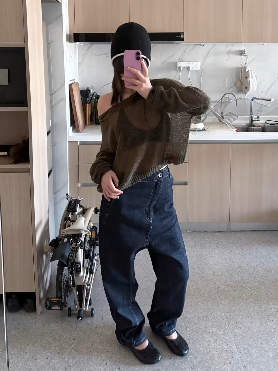 New Fashionable Slimming Lazy Casual Texted Cotton Denim Dark Dislocated Crotch Original Cow Jeans Women 5009