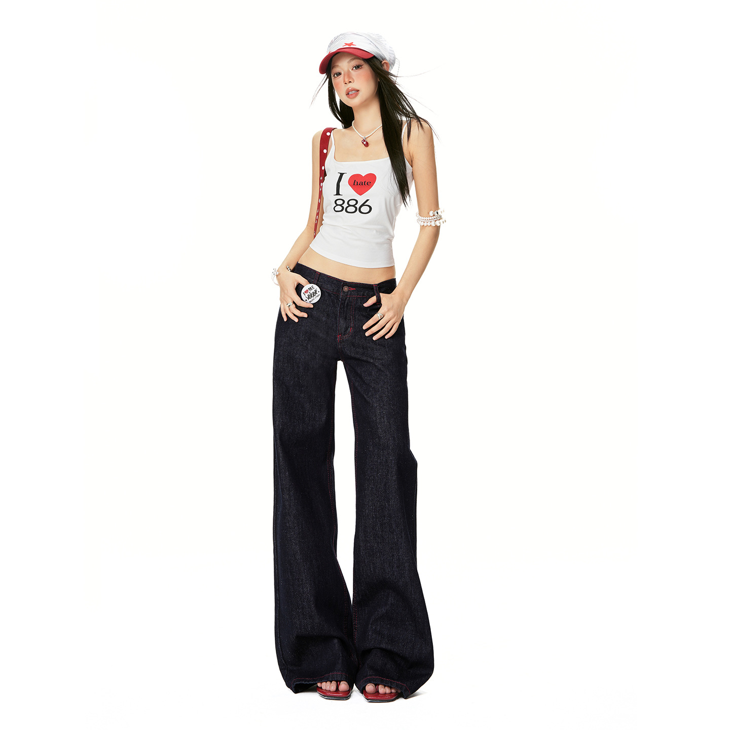 American-Style Dark Blue Low-Waist Wide-Leg Jeans for Women, 2026 Spring/Summer New Straight Loose High-Waist Slimming Floor-Length Pants