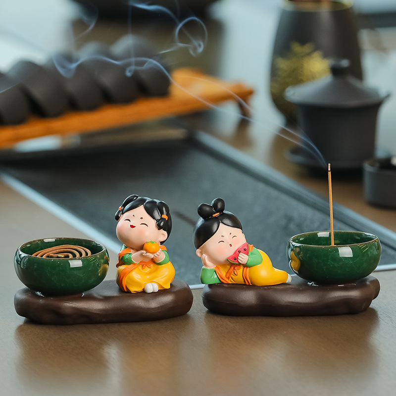 Ruijie cute Tang Shi female ceramic incense burner sandalwood agarwood burner coil incense line incense plug indoor deodorant desktop decoration