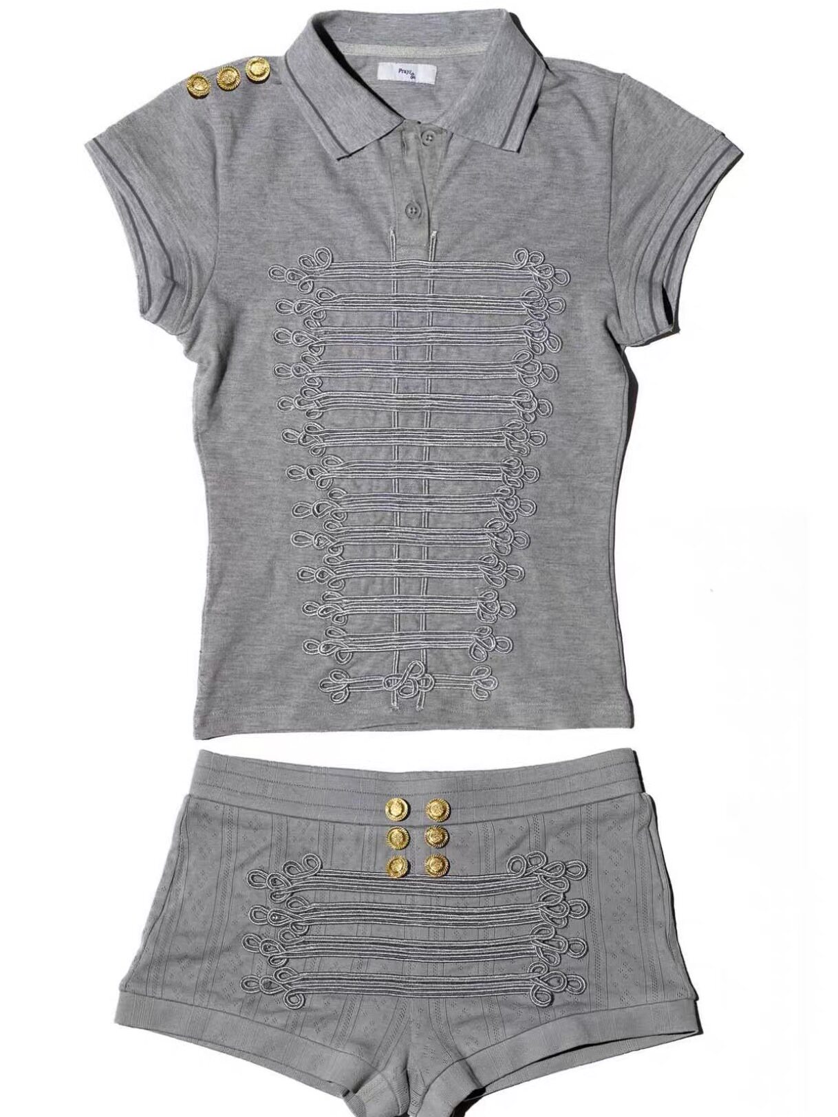 (Good Night) in Stock Praying Band Jacket with Metal Embellishments Short Coat/Short Sleeve Shorts Set