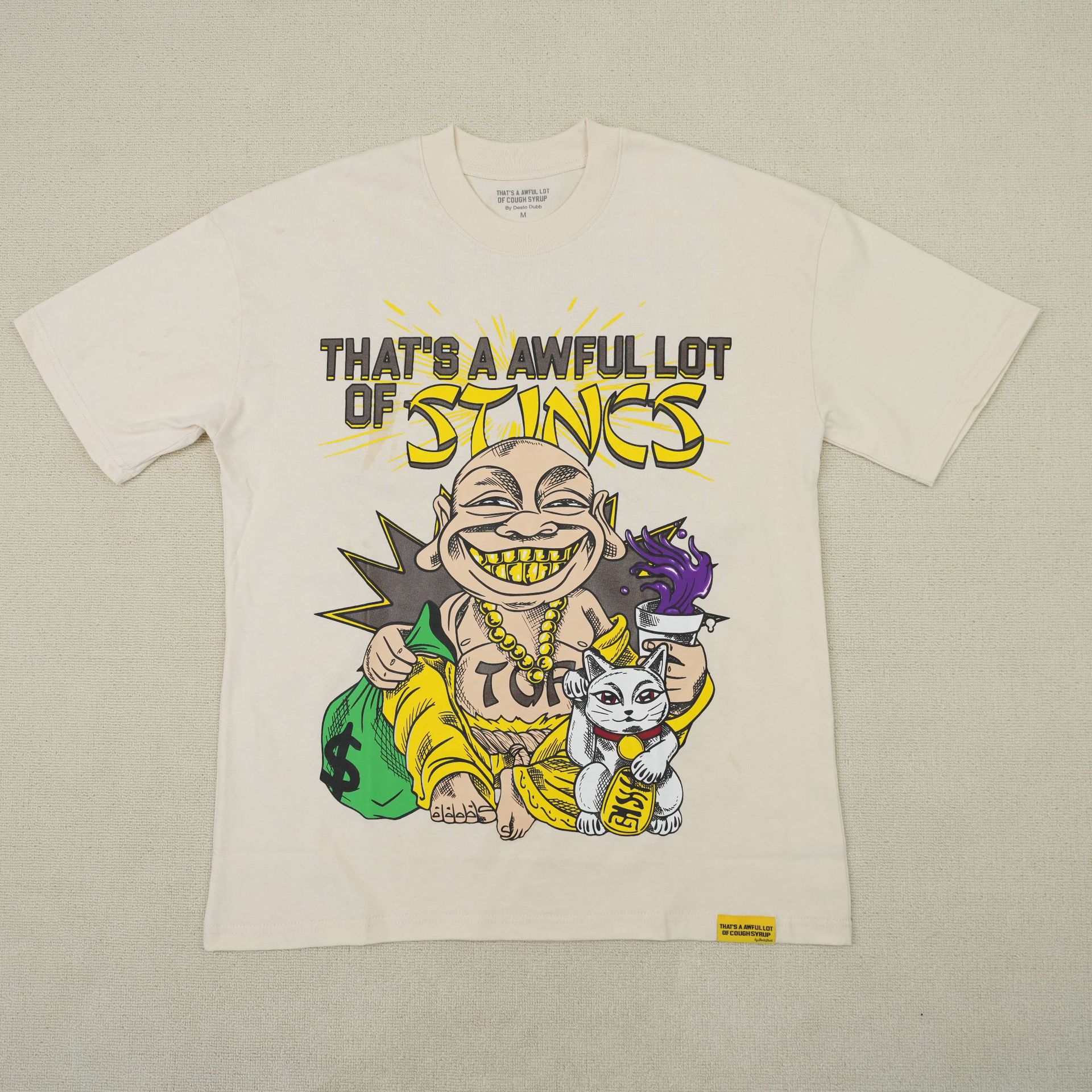 That's a Awful Lot of Cough Syrup Cross-Border Buddhist Cat Print Trendy Short-Sleeved T-Shirt for Men