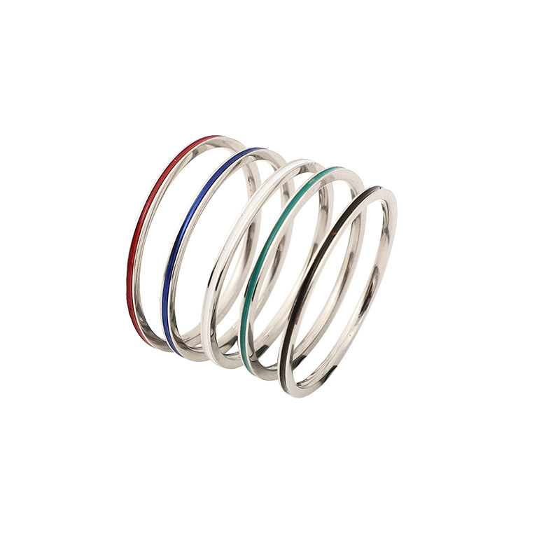 Niche Light Luxury Titanium Steel 1mm Fine Oil Drop Ring Explosive Titanium Steel Ring Stainless Steel Index Finger Tail Ring for Women