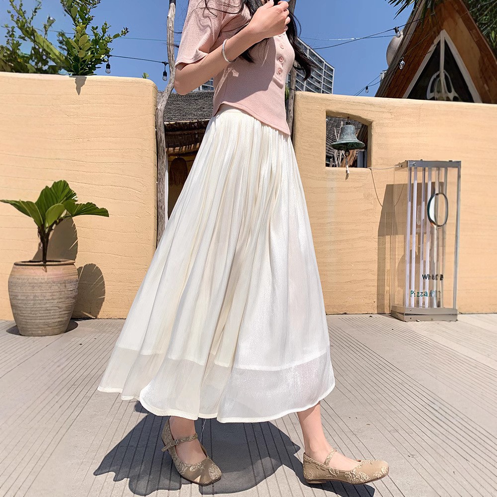 High-End Flowing Chiffon Skirt for Women, Summer 2026 New Model, Large Hem, Mid-Length, Drapey A-Line Pleated Skirt for Women