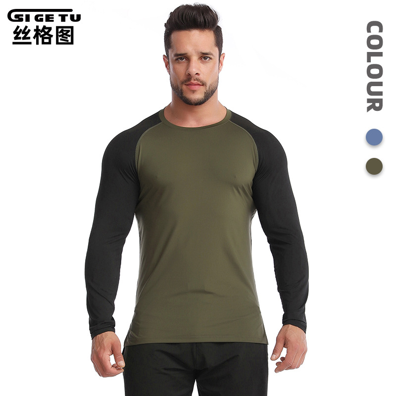 Amazon Fitness Clothing High-Elastic Breathable Quick-Drying T-Shirt Training Running Long-Sleeved Sportswear Ready-Made Men's Fitness Clothing