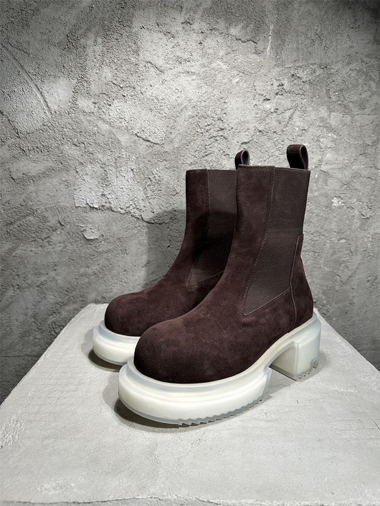 Xuanzhan Ro Workwear Thick-Soled High-Top Derby Shoes, High-Cut Chelsea Genuine Leather Short Boots, Chunky Heel Height-Increasing Martin Boots