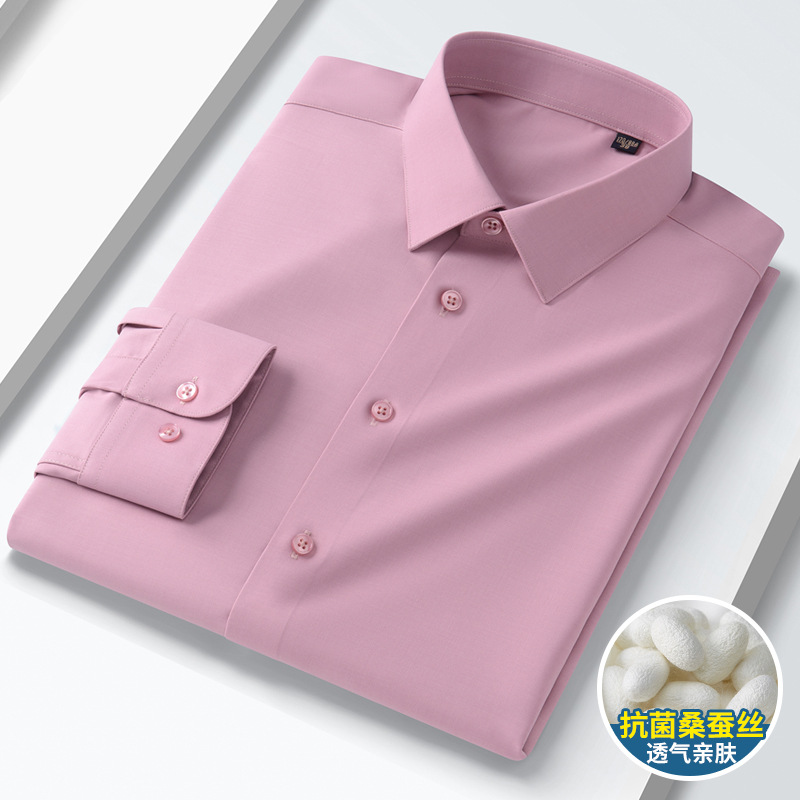 Light Luxury Business Casual Mulberry Silk Long Sleeve Shirt Young Men's Modal Solid Color Stretch Shirt All-match Top