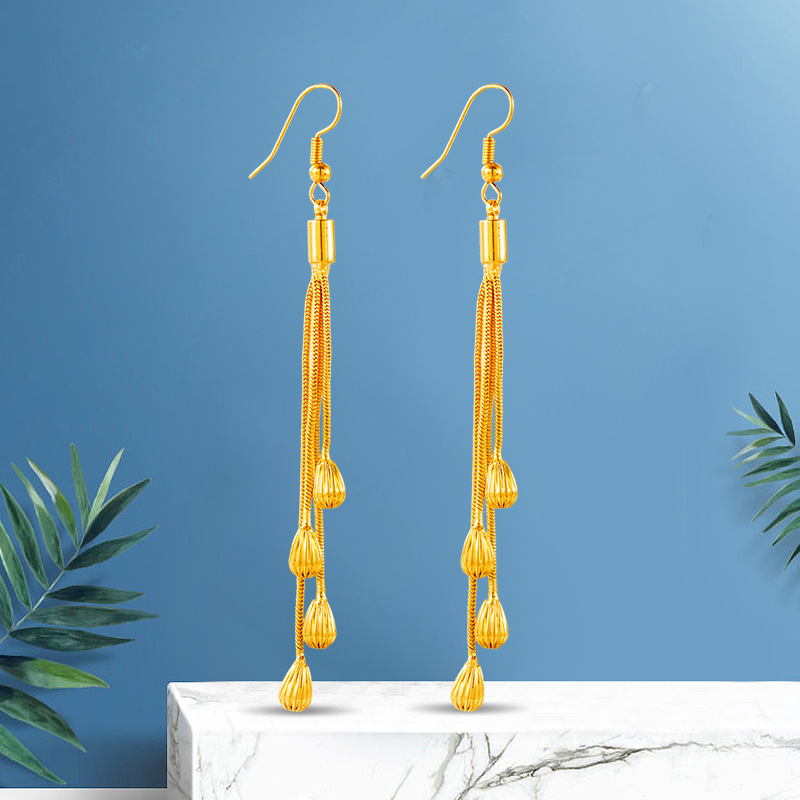 Tassel Imitation 18K Gold Earrings, Clavicle Earrings, Girls' Jewelry, Versatile Long Sand Gold Earrings Accessories, Cross-Border