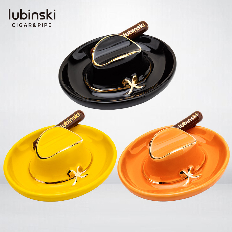Rubinski Cigar Holder Ceramic Cowboy Hat Shape Portable Mini Lubinski Cigar Holder
