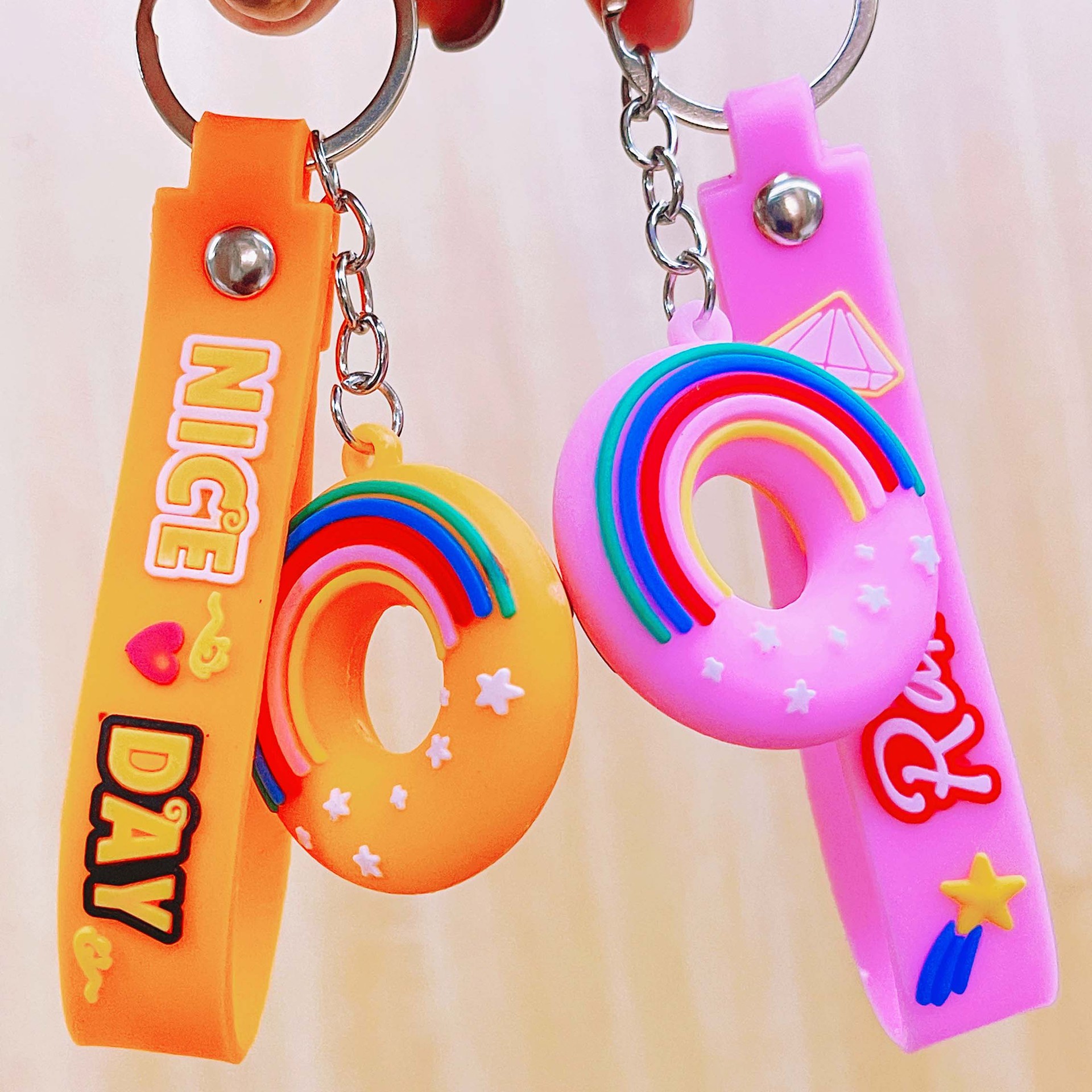 Wholesale cute boys and girls students schoolbag pendant tide play cartoon PVC three-dimensional donut keychain luggage ornaments