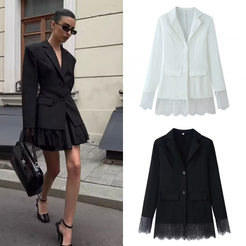 Cross-Border Women's Clothing Manufacturers Wholesale 2025 Aliexpress Hot-Selling Fashion Lace Patchwork Long-Sleeve Jacket