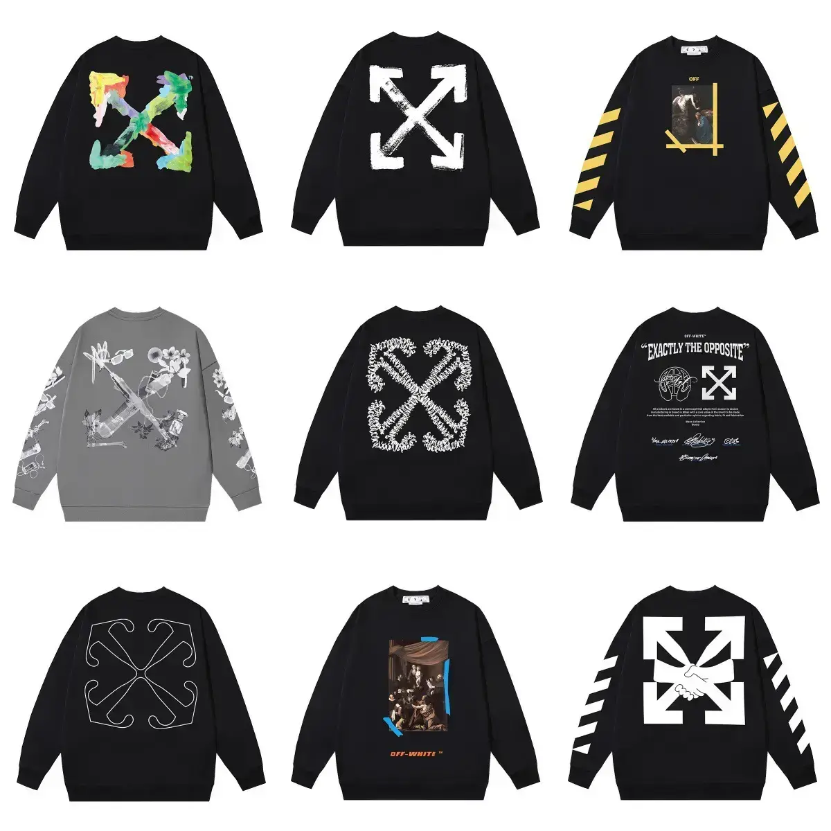 Spring and Autumn Fashion Brand Crewneck Sweater Men's and Women's New OW Arrow Oil Painting Simple Printed Pullover Turtleneck