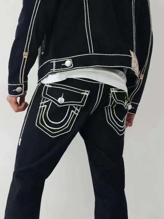 American Trendy Brand True Jeans Men's Religious Buddha Faith Large Size Thick Line Straight Casual High Street Jeans