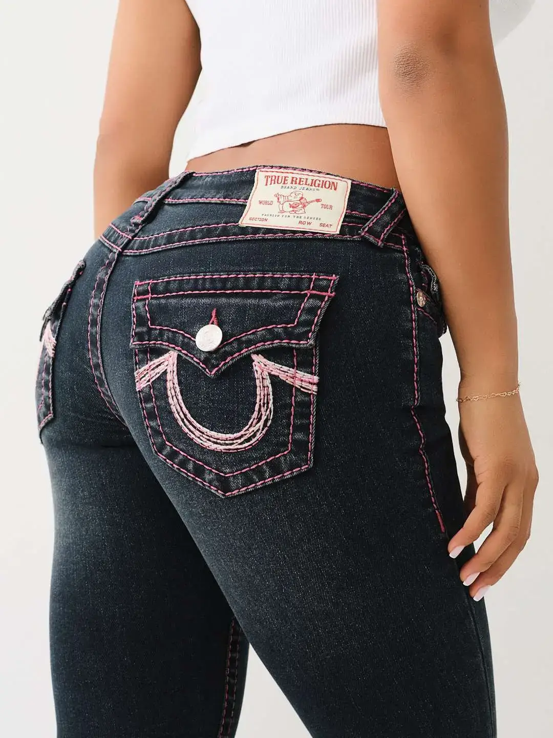 Truereligion Women's Jeans European and American Cross-Border Retro Street Casual Slim Fit Horseshoe Embroidery Low-Waist Pants