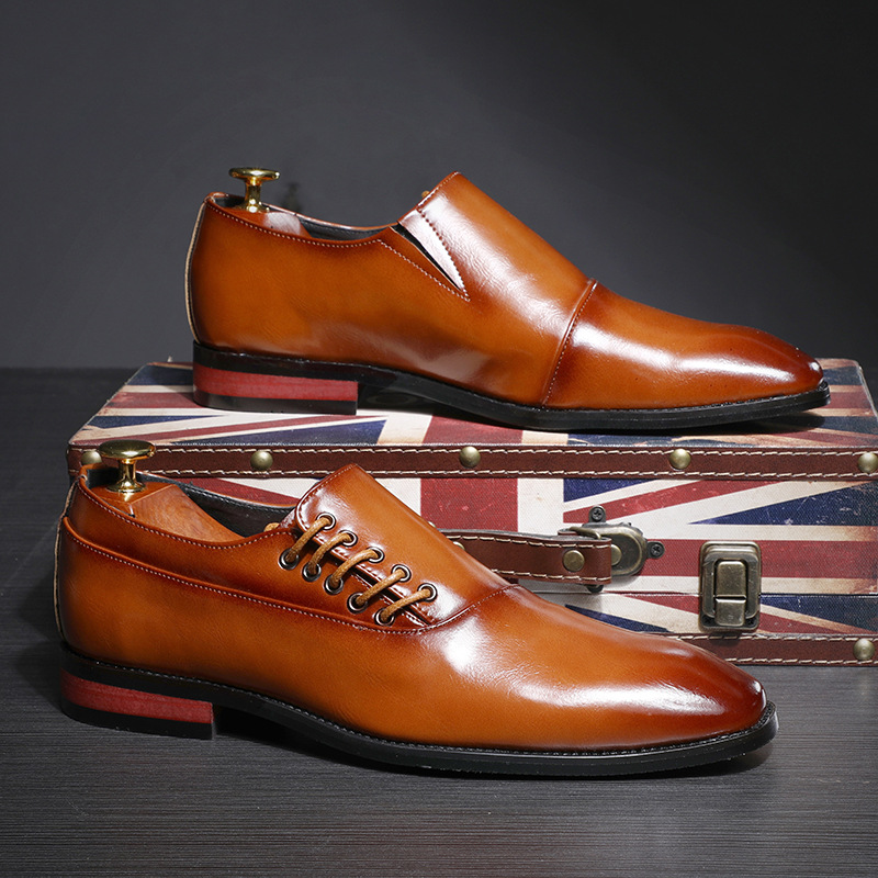 Men's Business Dress Shoes British Pointed Derby Shoes Casual Lace-up Men's Shoes Breathable Groom's Wedding Shoes for Men